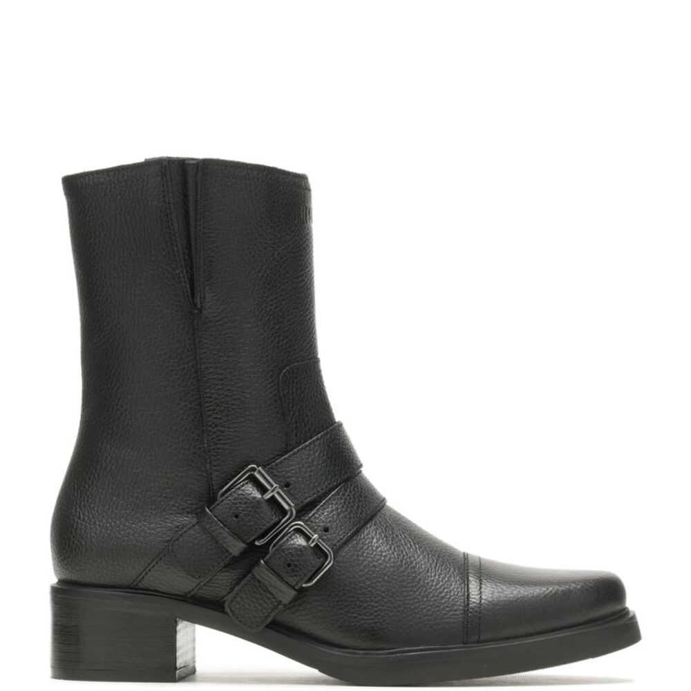 Black Leather Buckle Mid-Calf Boot - Women